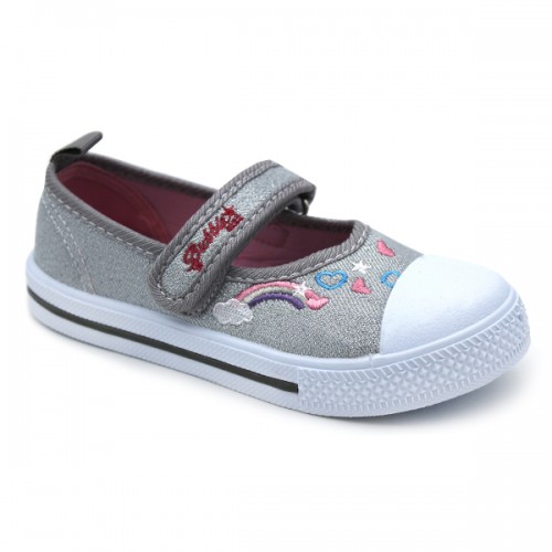 Girl canvas mary jane Bubble Kids 3657 silver