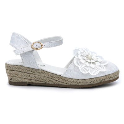 White lace espadrilles BUBBLE KIDS 609 with wedge