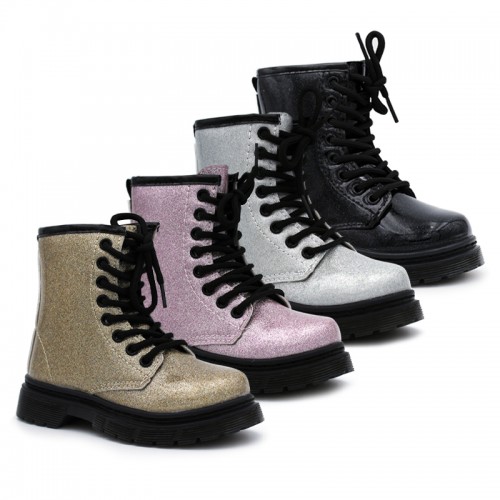 Girls glitter military boots with laces, BUBBLE KIDS 450