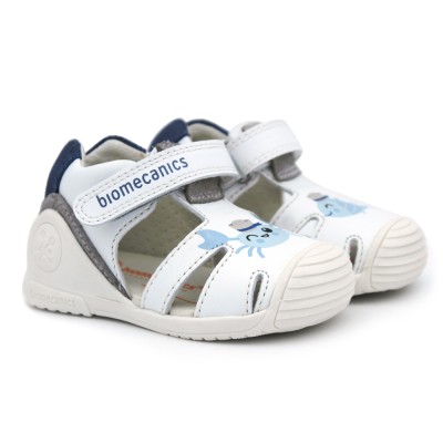 Boys white leather sandals BIOMECANICS 242123 - with adherent strap