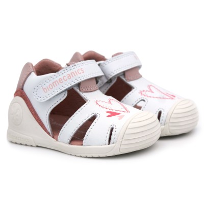 Girls white leather sandals BIOMECANICS 242101 - Adherent strap