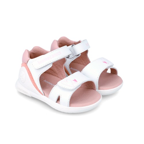 Girls white leather sandals BIOMECANICS 242140